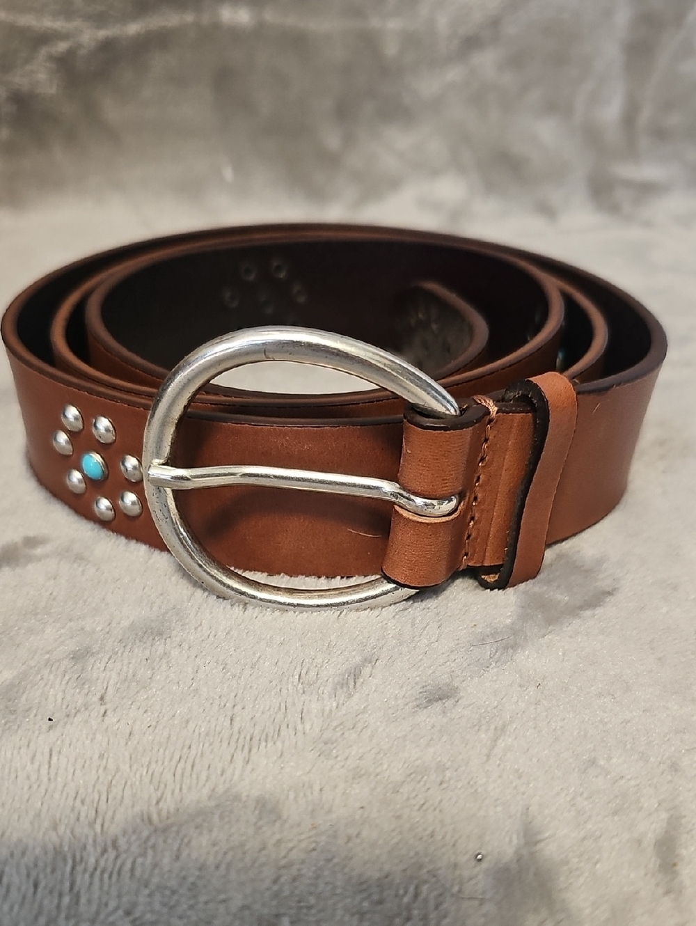 NWOT JJill Brown Leather Turquoise Studded Belt XL